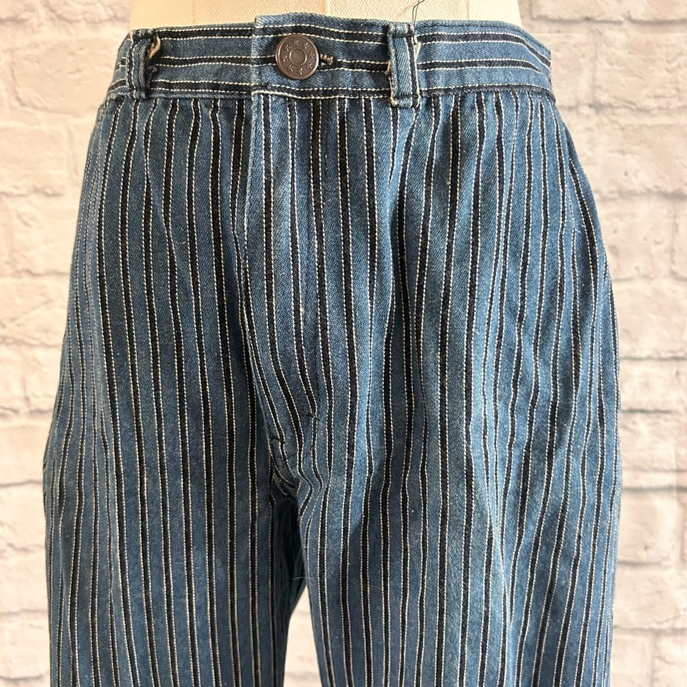 Vintage Striped Denim Jeans Cropped Straight Leg High Rise Mom Grunge 90s 80s - Picture 3 of 14